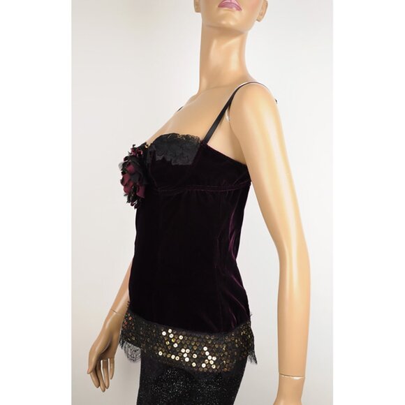 DOLCE & GABBANA TOP FLOWER ACCENT CAMI SEQUINS LACE BUILT IN BRA 42 6 - Picture 2 of 6